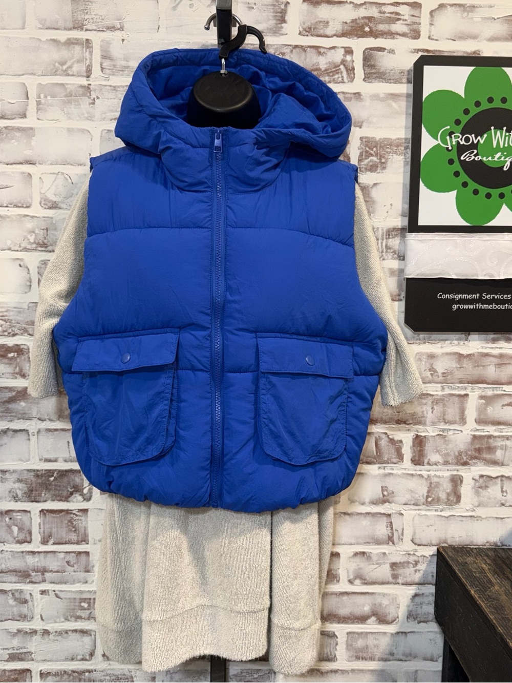 Love Tree Royal Blue Hooded Puffer Vest with Front Flap Pockets